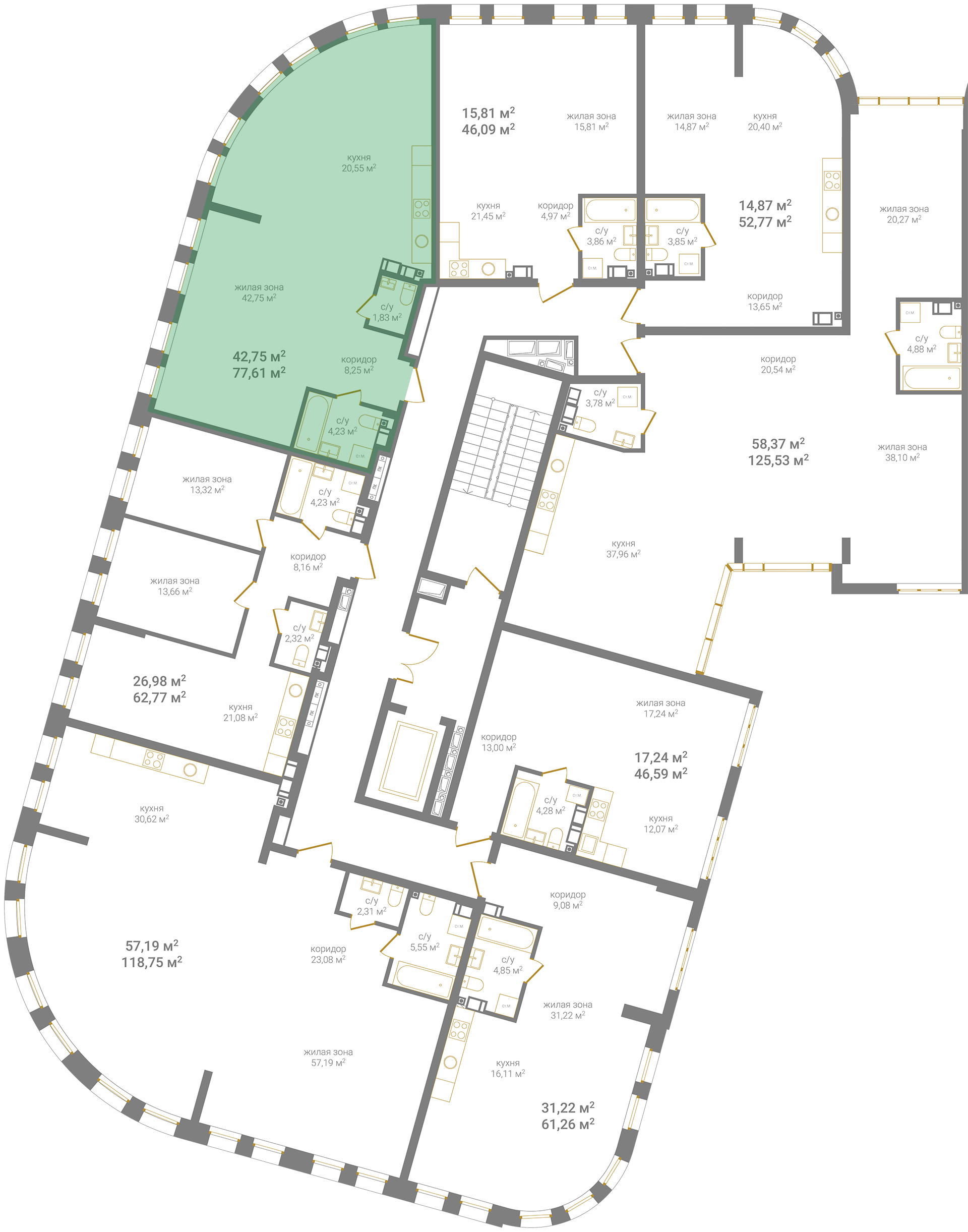 7-комнатная квартира, 78.1 кв.м, КМ Дом на Барминской, изображение-2